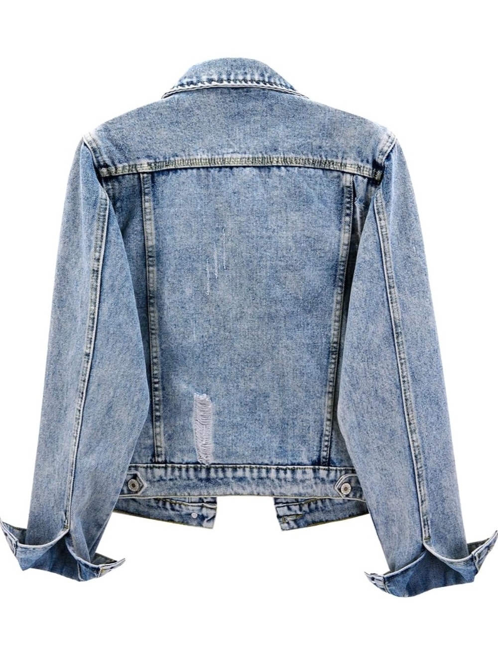 Women's Washed Light Blue Denim Jacket - Casual Jean Coat - Picture 2 of 5